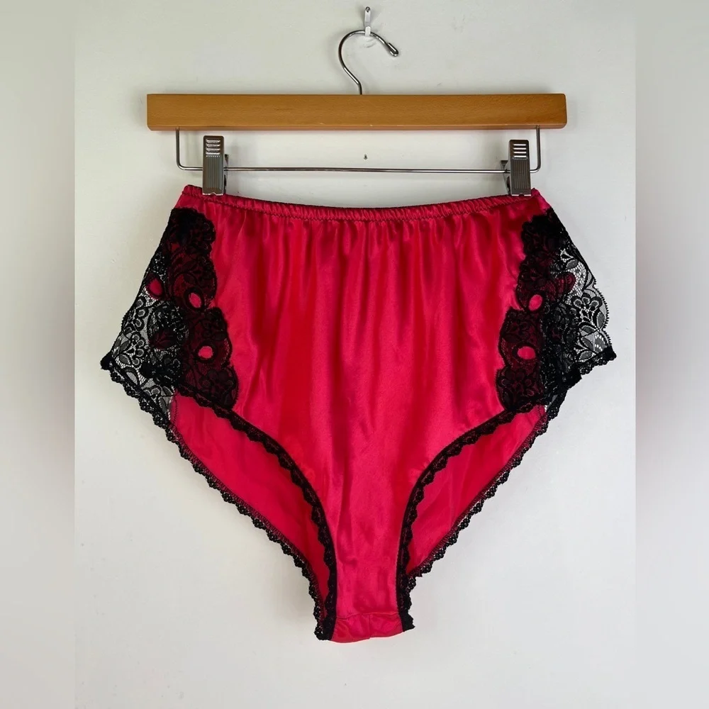 Vintage Christian Dior Lingerie Set Cami Panties Red Satin Lace 70s Coquette - Picture 15 of 16